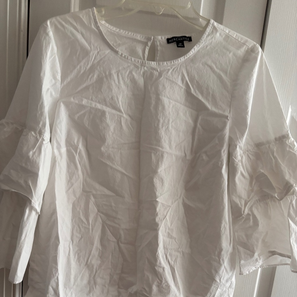 Mercantile White L/S Top w/Fancy Sleeves